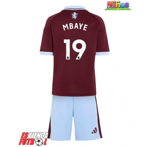 Aston Villa Ibrahim Mbaye #19 Primera Equipación Niños 2026-27 Manga Corta (+ Pantalones cortos)
